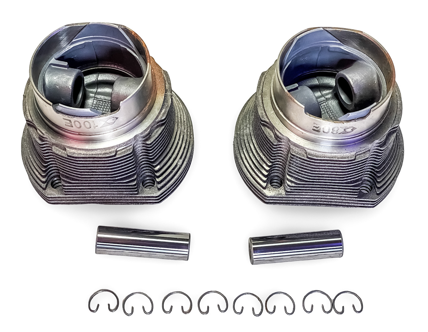 NOS GENUINE VOLKSWAGEN PORSCHE COFAP BRAZIL 90mm DISHED PISTON & BARREL SET INCL RINGS, WRIST PINS & CLIPS - SET OF 2 - 1972-73 VW TYPE 2 & PORSCHE 914 1700cc ENGINES