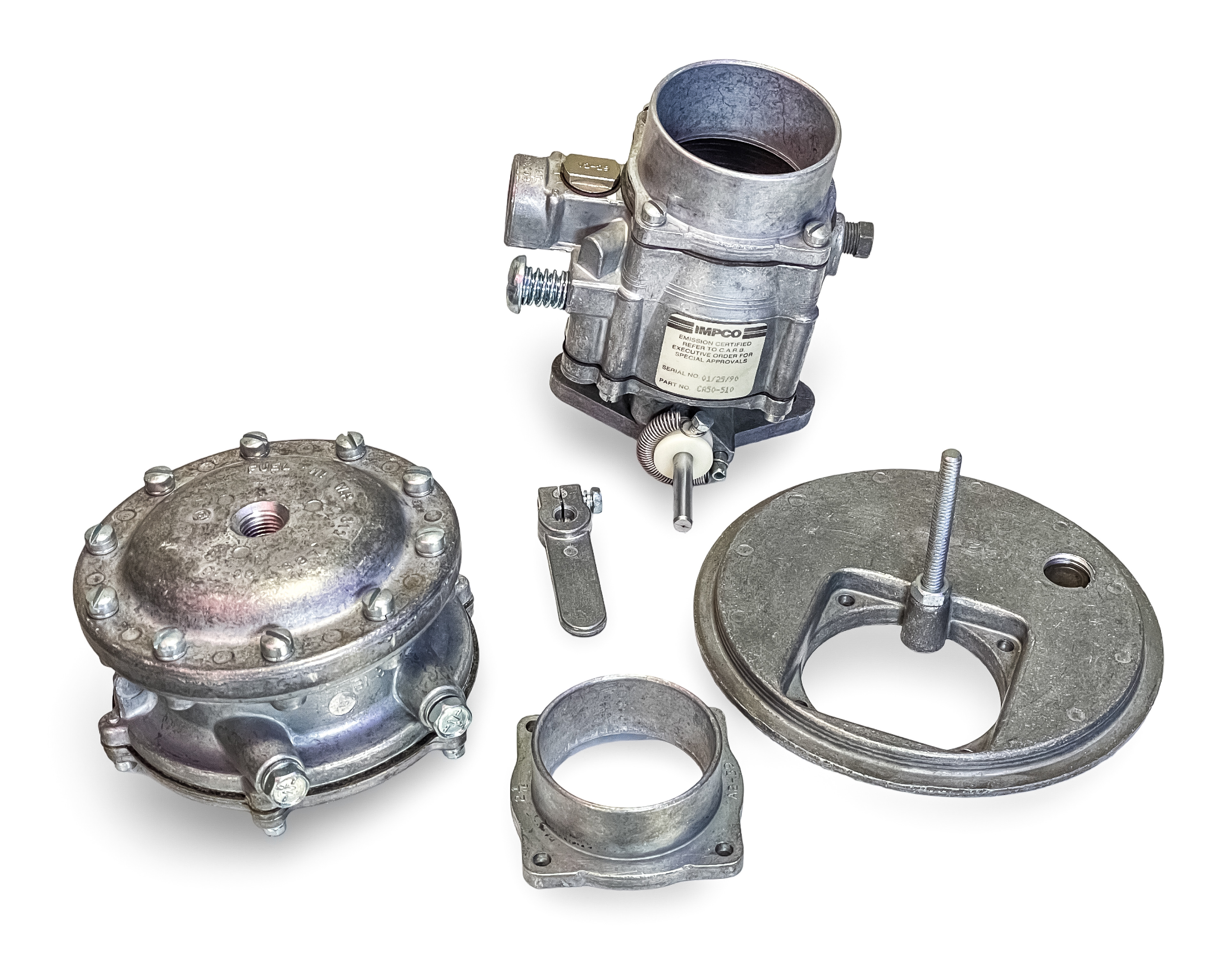 CA50-510 - NEW IN BOX IMPCO LPG PROPANE CARBURETOR MIXER GAS TO LP CONVERTER VERTICAL MOUNT W/ THROTTLE BODY, VFF30 LOCK OFF & FILTER UNIT, AIR CLEANER TO CARB ADAPTER & A2 MODEL AIRHORN ADAPTER 