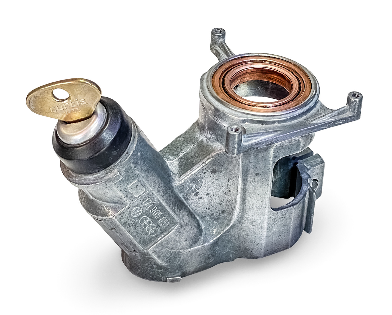 171905851 - PRE OWNED GREAT CONDITION GENUINE OEM GERMAN VW VOLKSWAGEN IGNITION HOUSING WITH KEY FOR 1975-88 VW JETTA GOLF RABBIT GTI MK1 MK2 VANAGON