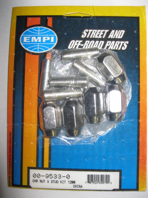 EMPI 9533 VW BUG GHIA M12-1.5 CHROME WHEEL STUDS & NUTS SET