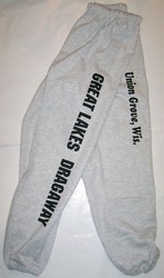 Grey Great Lakes Dragaway Sweatpants with black lettering